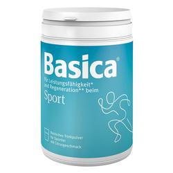Eine blaue Dose Basica Sportpulver für Leistungsfähigkeit und Regeneration.