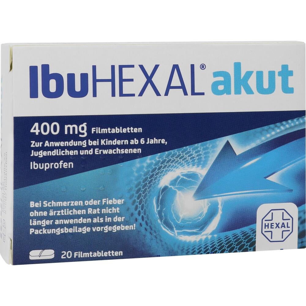 Packung von IbuHEXAL akut 400 mg Tabletten gegen Schmerzen und Fieber.