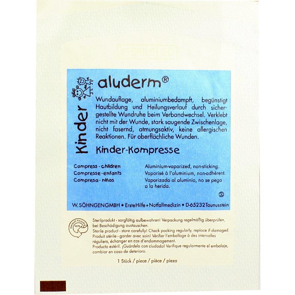 Verpackung einer Kinder-Wundkompresse mit blauem Etikett und Informationen zur Anwendung.