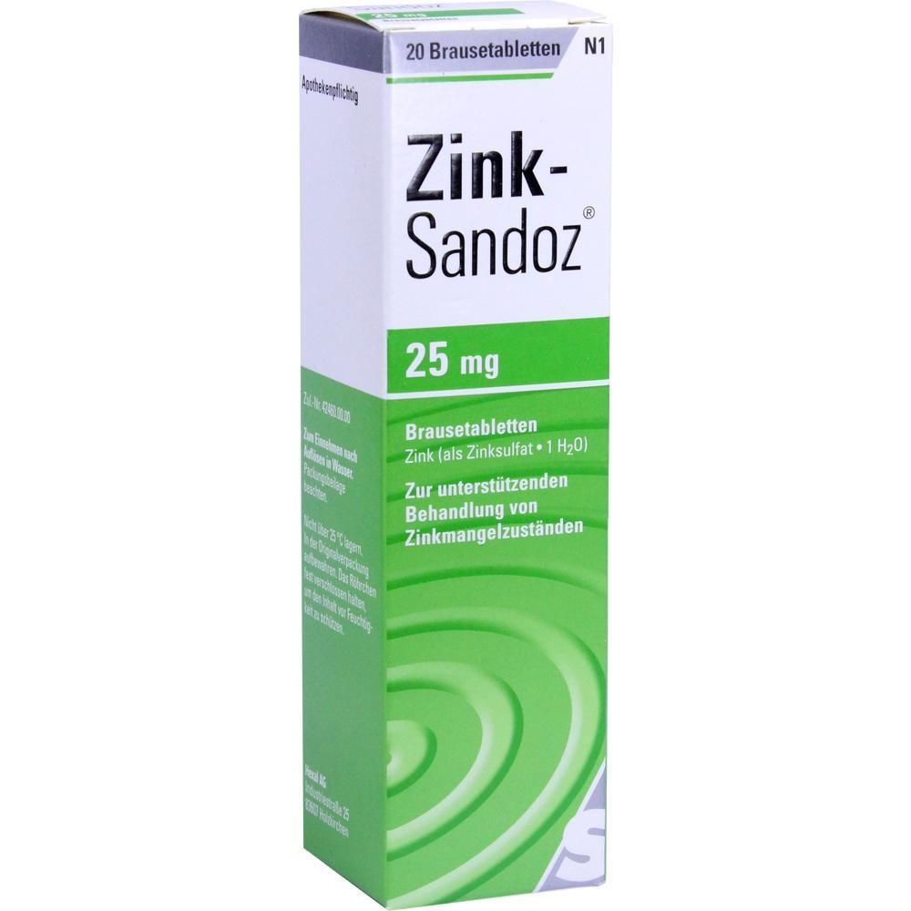 Gr&uuml;ne und wei&szlig;e Packung mit Zink-Brausetabletten zur Behandlung von Zinkmangel.