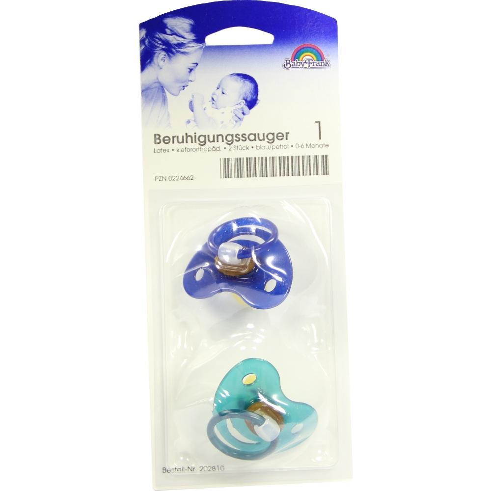 Verpackung mit zwei Schnullern in Blau und Petrol f&uuml;r Babys bis 6 Monate.