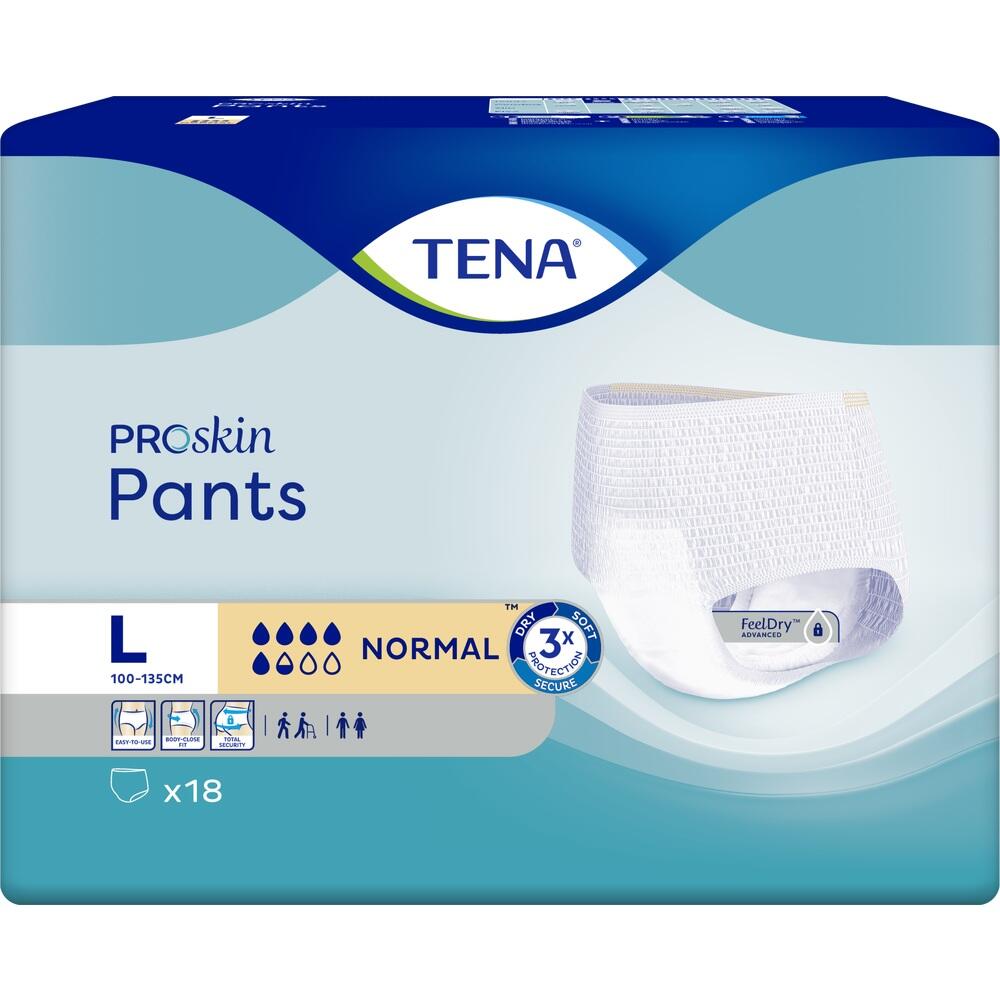 Eine Packung von Erwachsenenwindeln mit der Aufschrift "TENA Proskin Pants".