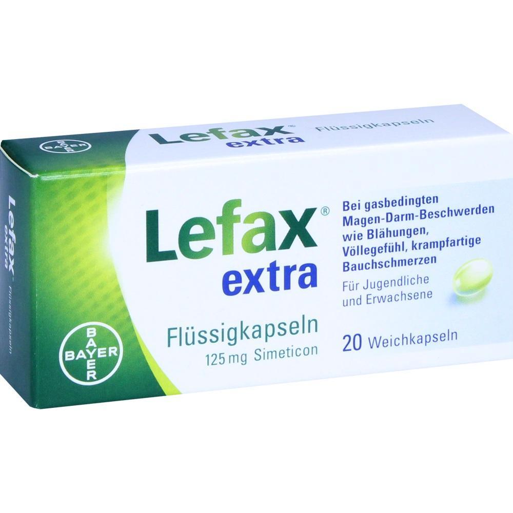 Verpackung von Lefax extra Fl&uuml;ssigkapseln gegen Magen-Darm-Beschwerden, 20 Weichkapseln.