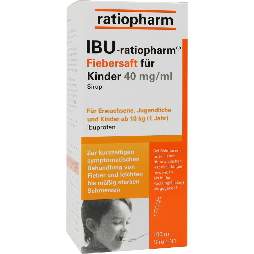 Eine Packung "IBU-ratiopharm" Fiebersaft f&uuml;r Kinder.