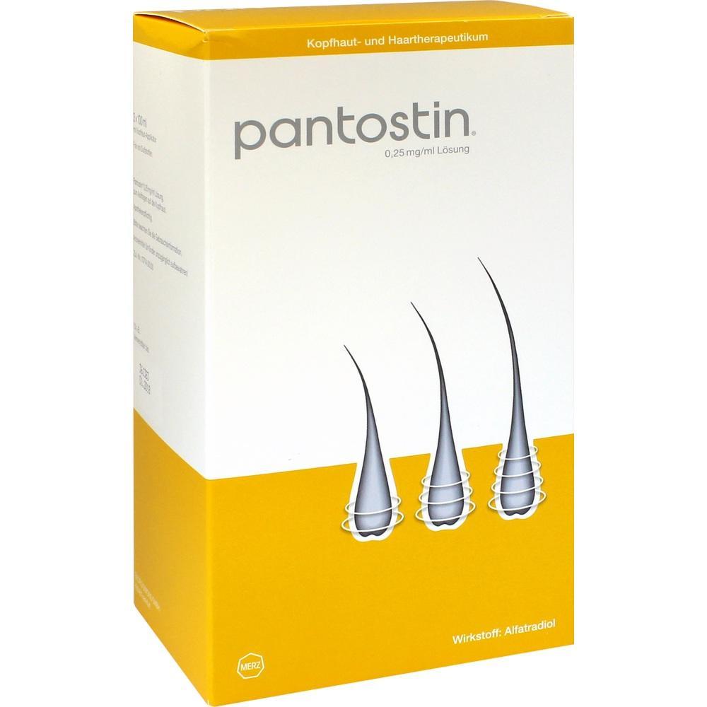 Gelbe und wei&szlig;e Verpackung eines Haarproduktes mit drei Haarfollikel-Abbildungen.