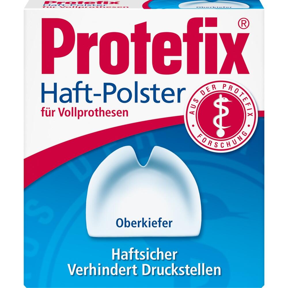 Verpackung f&uuml;r Protefix Haft-Polster f&uuml;r Vollprothesen, speziell f&uuml;r den Oberkiefer.