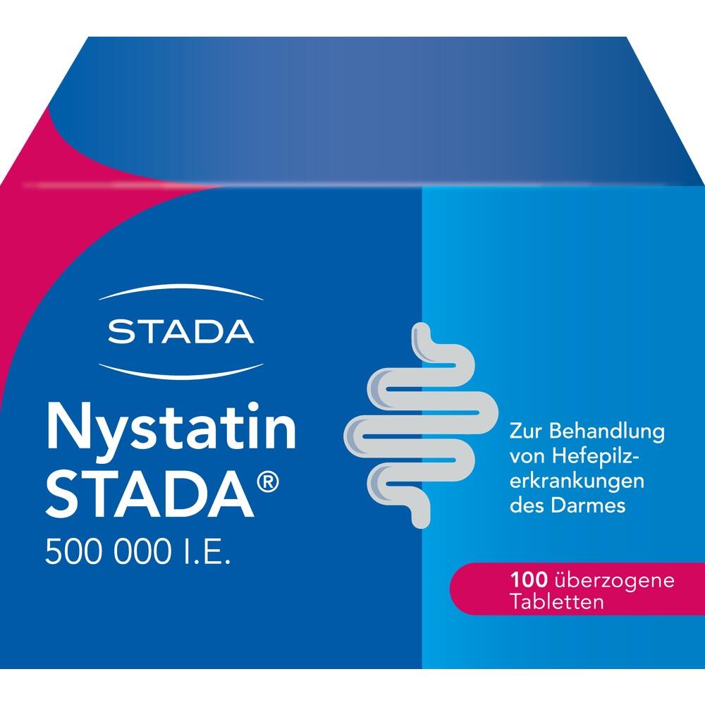 Eine blaue Medikamentenschachtel f&uuml;r Hefepilz-Erkrankungen im Darm.
