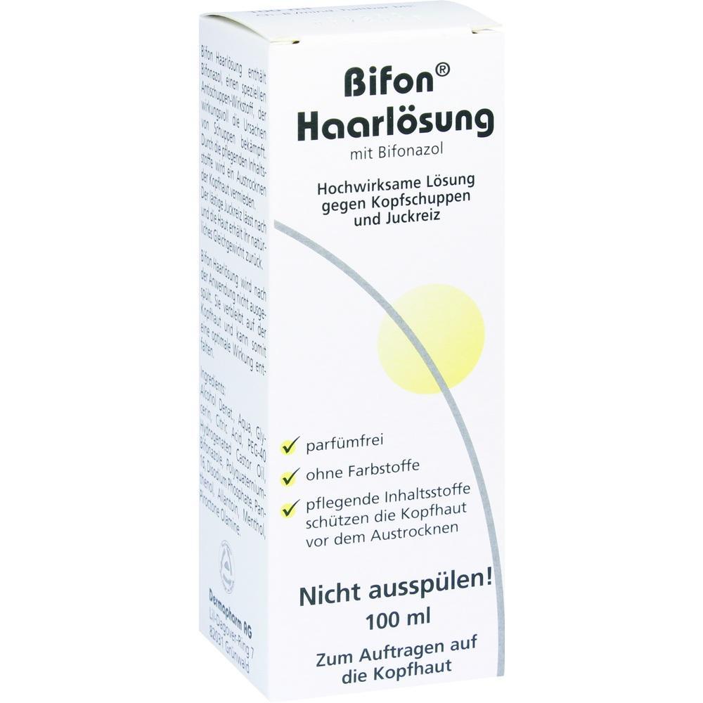 Weiße Verpackung einer Haarlösung gegen Schuppen und Juckreiz.