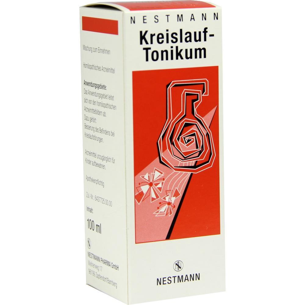 Wei&szlig;e Packung mit der Aufschrift "Kreislauf-Tonikum" und rotem Muster.
