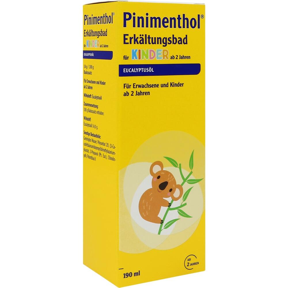 Gelbe Verpackung eines Erk&auml;ltungsbades f&uuml;r Kinder mit Koala-Bild.