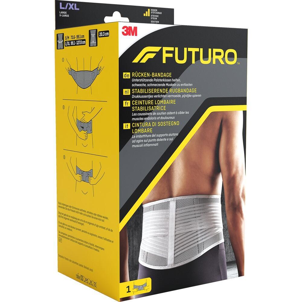 Verpackung einer Rücken-Bandage mit Trägerbild und Anleitungen.