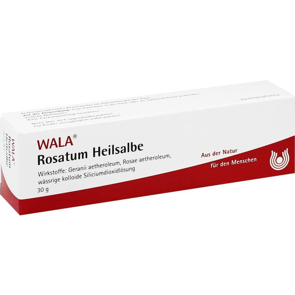Eine weiße und rote Schachtel mit der Aufschrift "WALA Rosatum Heilsalbe".