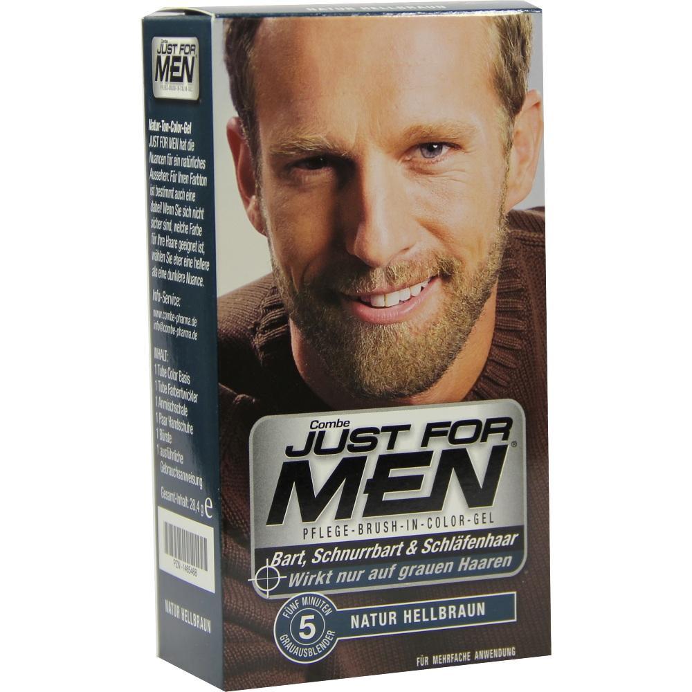 Mann auf Verpackung eines Produkts zur Bart- und Haarf&auml;rbung in Natur Hellbraun.