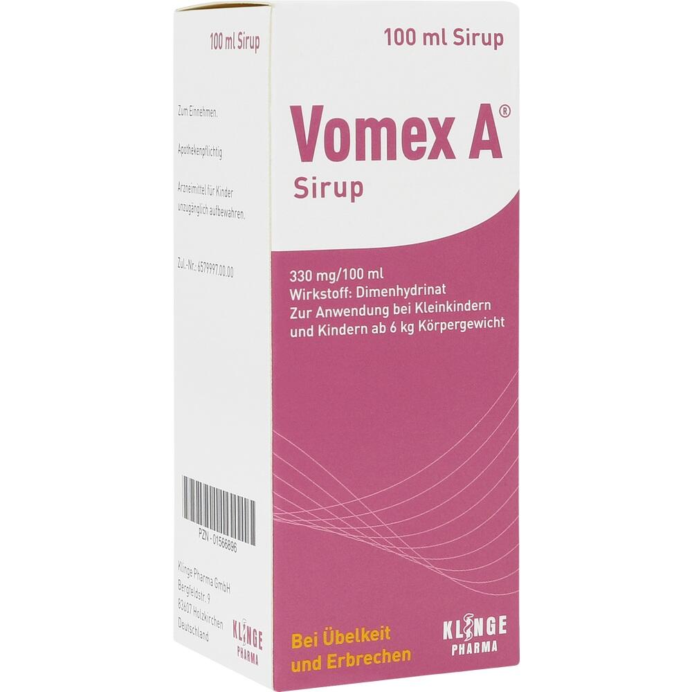 Verpackung von Vomex A Sirup gegen &Uuml;belkeit und Erbrechen.