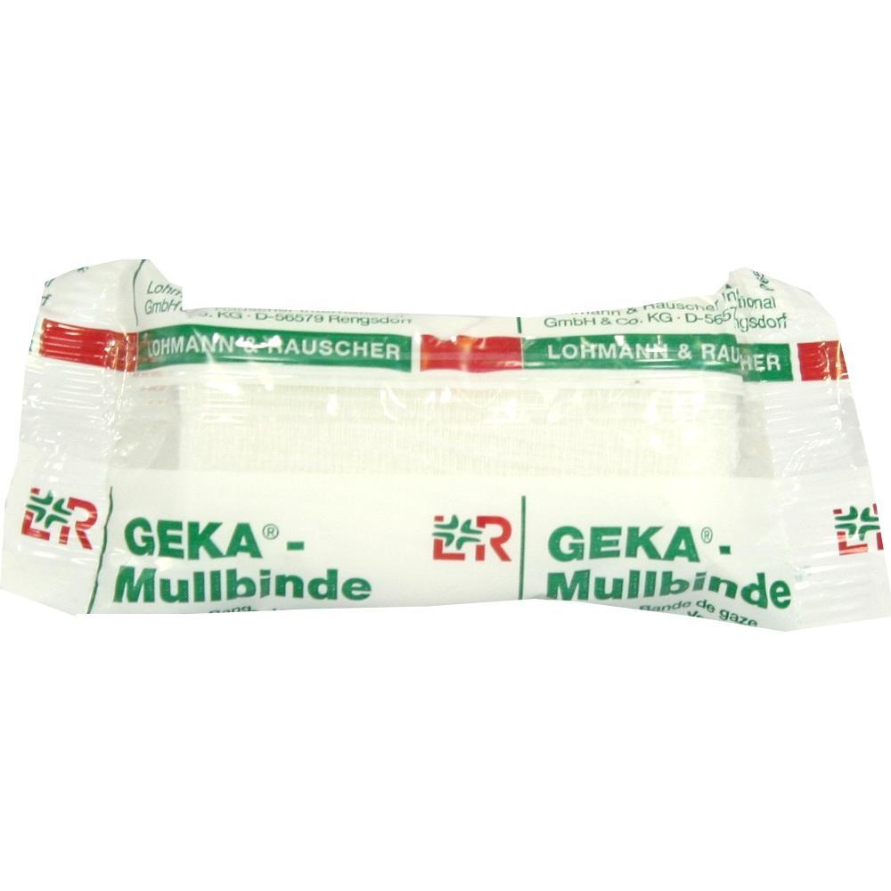 Eine verpackte Mullbinde mit grünem und rotem Aufdruck.