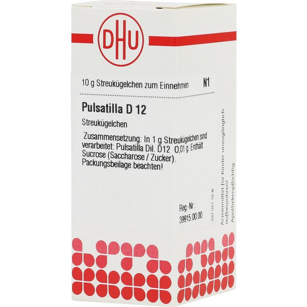 Eine Schachtel homöopathischer Streukügelchen Pulsatilla D 12 von DHU.