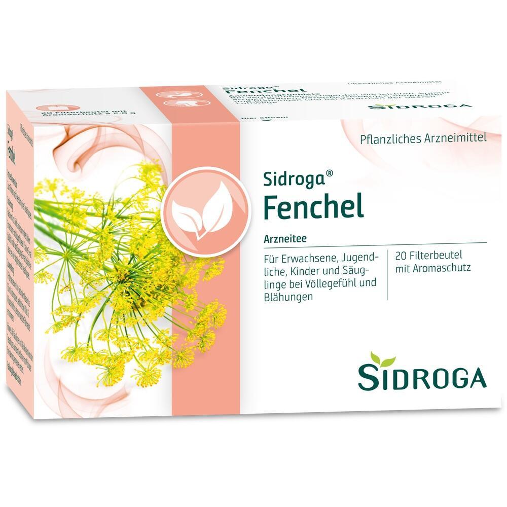 Verpackung von Sidroga Fencheltee, ein pflanzliches Arzneimittel gegen Bl&auml;hungen.