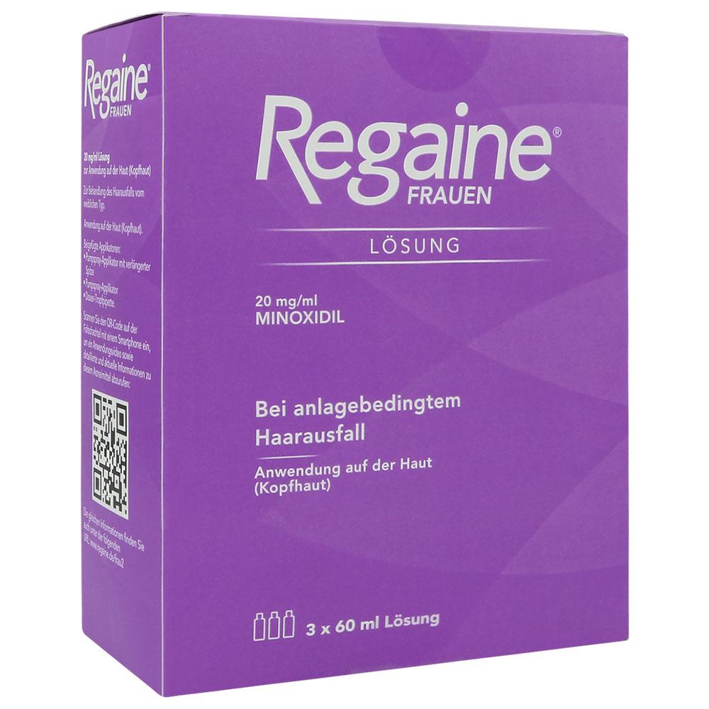 Lila Verpackung von Regaine Frauen L&ouml;sung gegen Haarausfall.