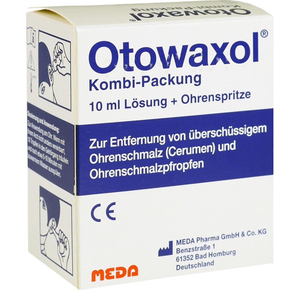 Box mit L&ouml;sung und Spritze zur Entfernung von Ohrenschmalz.