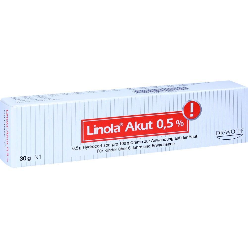 Eine Tube der Linola Akut 0,5% Creme gegen Hautreizungen.