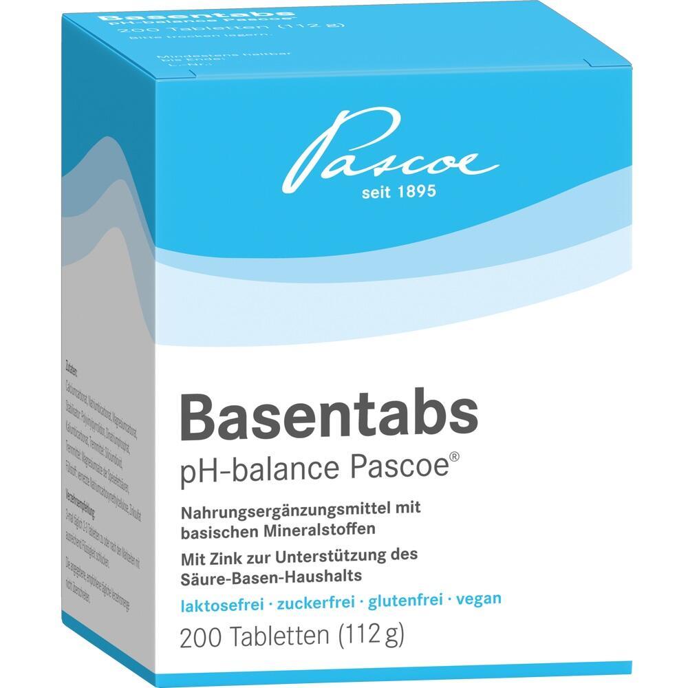 Eine blaue Packung mit Nahrungserg&auml;nzungsmitteln namens "Basentabs".