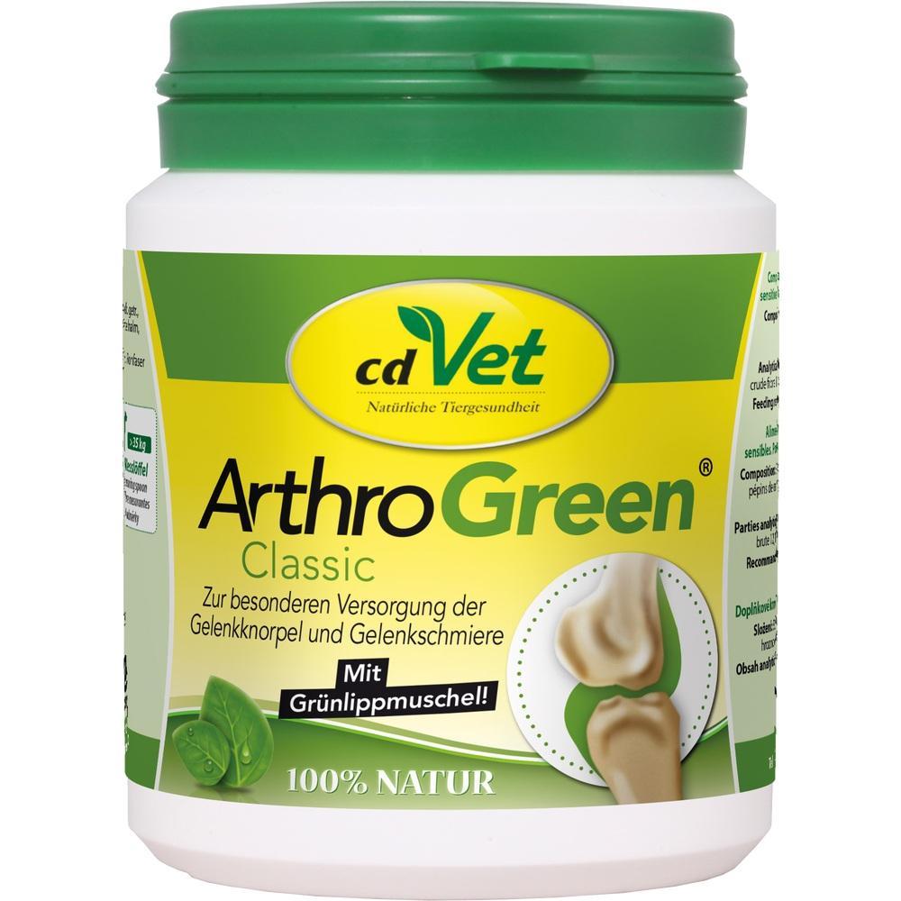 Gr&uuml;ner Beh&auml;lter mit Hundeerg&auml;nzungsfutter f&uuml;r Gelenke, &bdquo;ArthroGreen Classic&ldquo;.