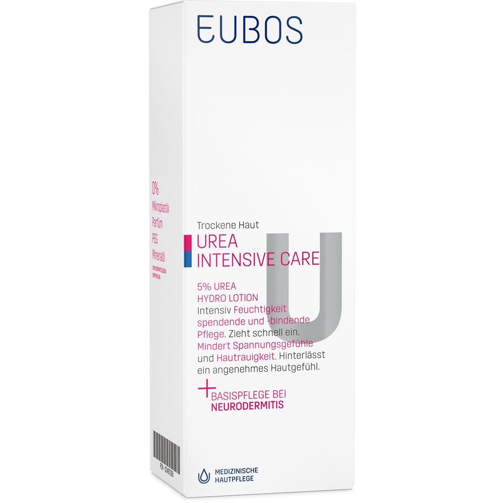 Wei&szlig;e Verpackung einer Lotion f&uuml;r trockene Haut mit 5% Urea.