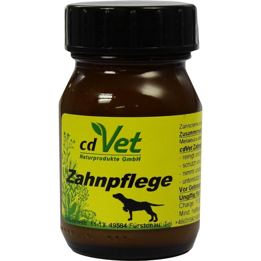 Braunes Glas mit gelbem Etikett f&uuml;r Hunde-Zahnpflege von cdVet.
