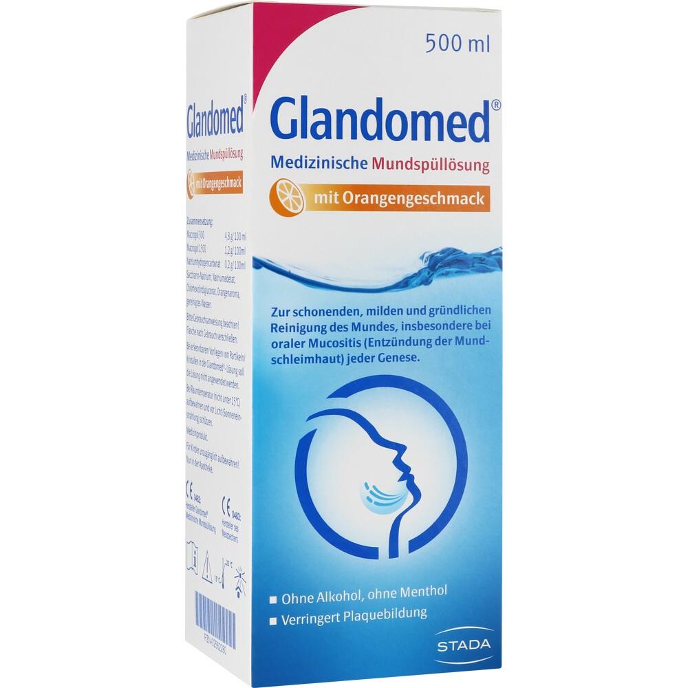 Eine Schachtel Mundsp&uuml;ll&ouml;sung mit Orangengeschmack von Glandomed.