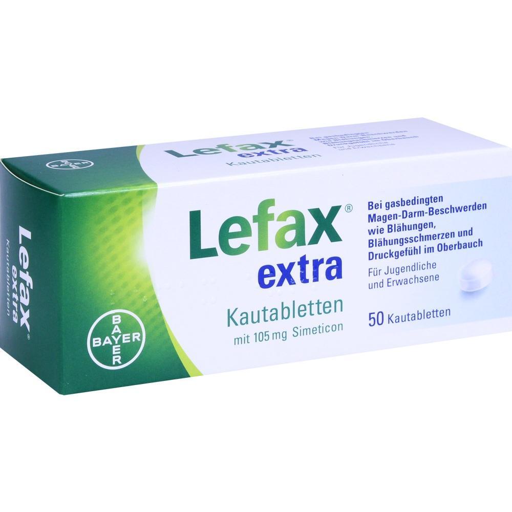 Eine Schachtel Lefax extra Kautabletten gegen Bl&auml;hungen.