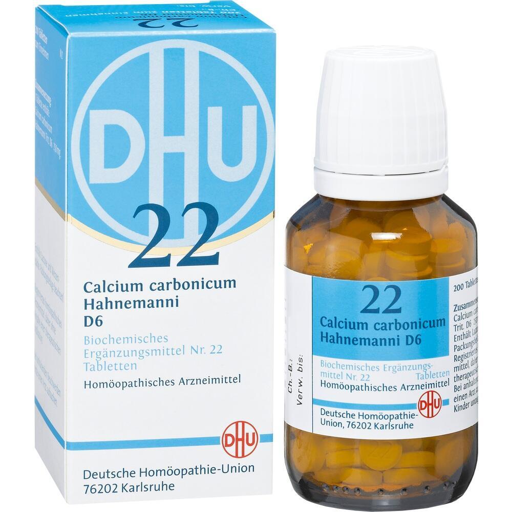 Blaue und wei&szlig;e Packung mit Flasche von hom&ouml;opathischem Mittel Calcium carbonicum.