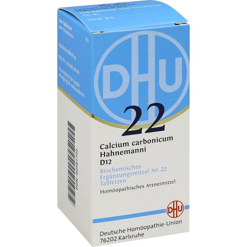 Eine Packung hom&ouml;opathischer Tabletten von DHU, Nummer 22, mit blauem und wei&szlig;em Design.