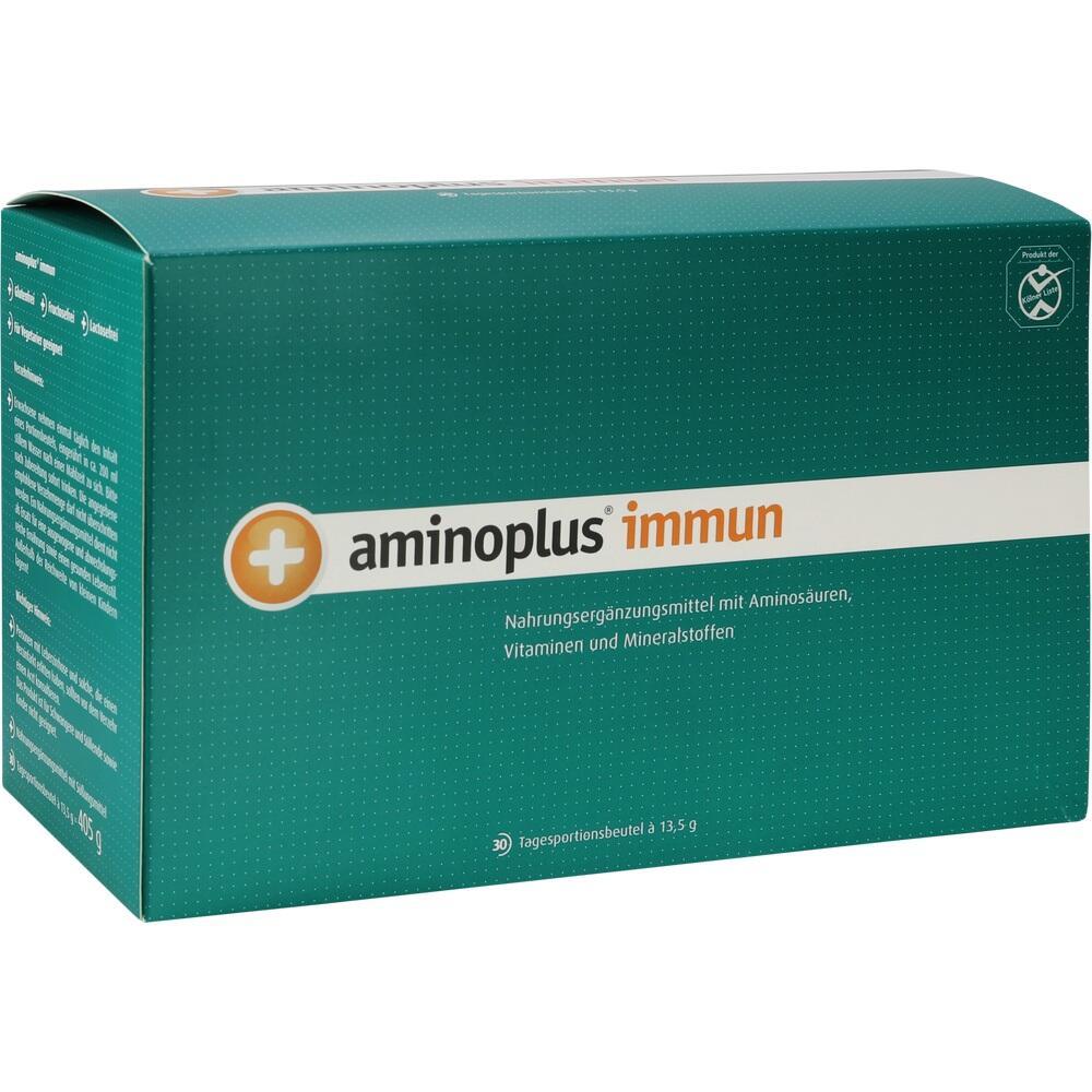 Gr&uuml;ne Packung von Aminoplus Immun, ein Nahrungserg&auml;nzungsmittel.