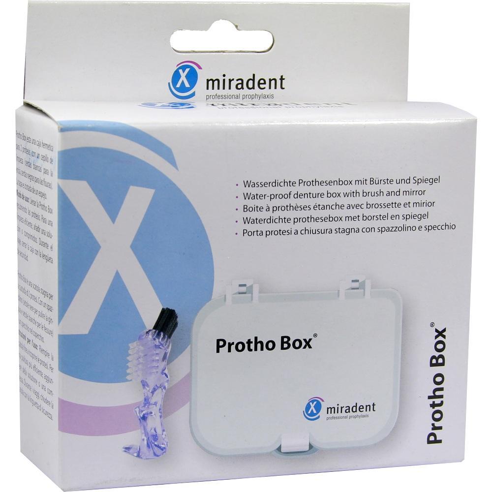 Verpackung einer wasserdichten Prothesenbox mit B&uuml;rste und Spiegel.