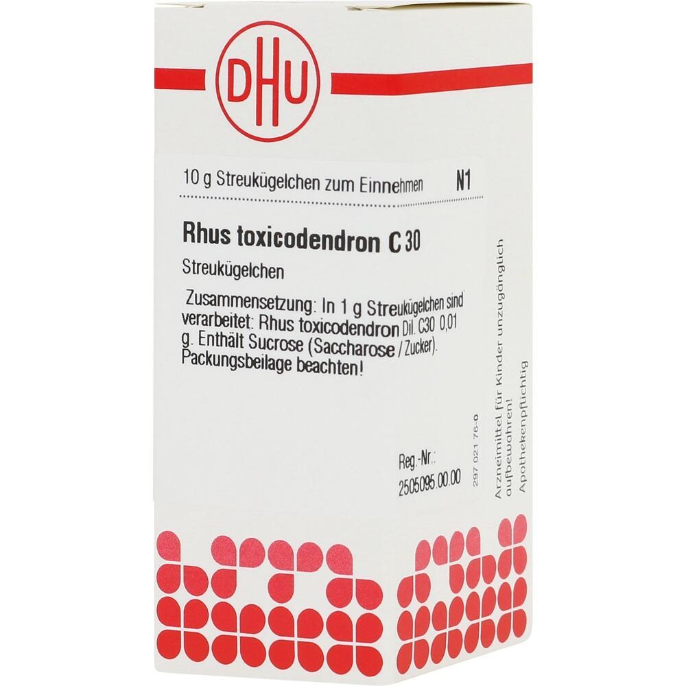 Packung von Streukügelchen mit der Aufschrift "Rhus toxicodendron C 30".