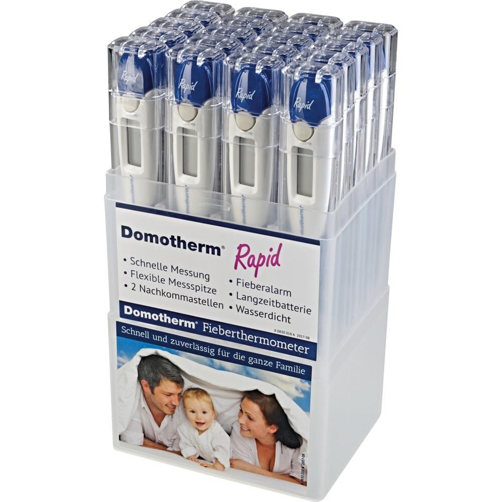 Eine Packung mit mehreren digitalen Fieberthermometern von Domotherm.