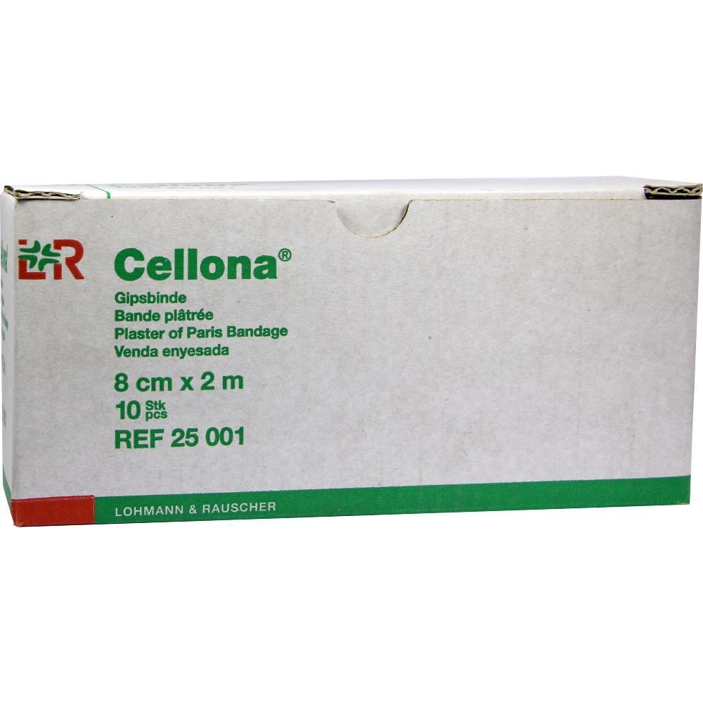 Eine weiße Schachtel mit der Aufschrift "Cellona Gipsbinde" in Grün.