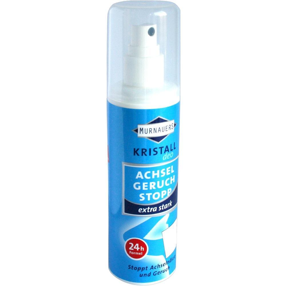 Blauer Spray-Deo gegen Achselgeruch mit durchsichtiger Kappe.