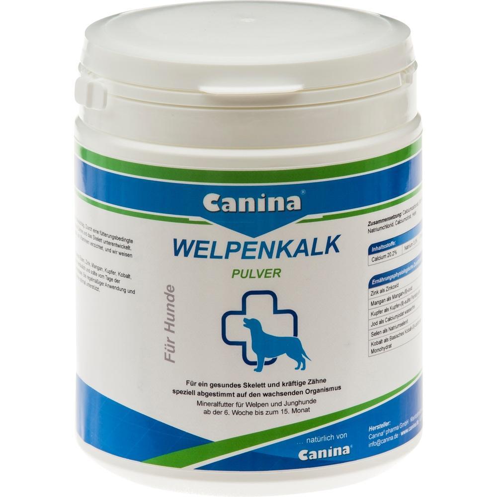 Eine Dose mit Welpenkalk-Pulver f&uuml;r Hunde zur Unterst&uuml;tzung von Knochen und Z&auml;hnen.