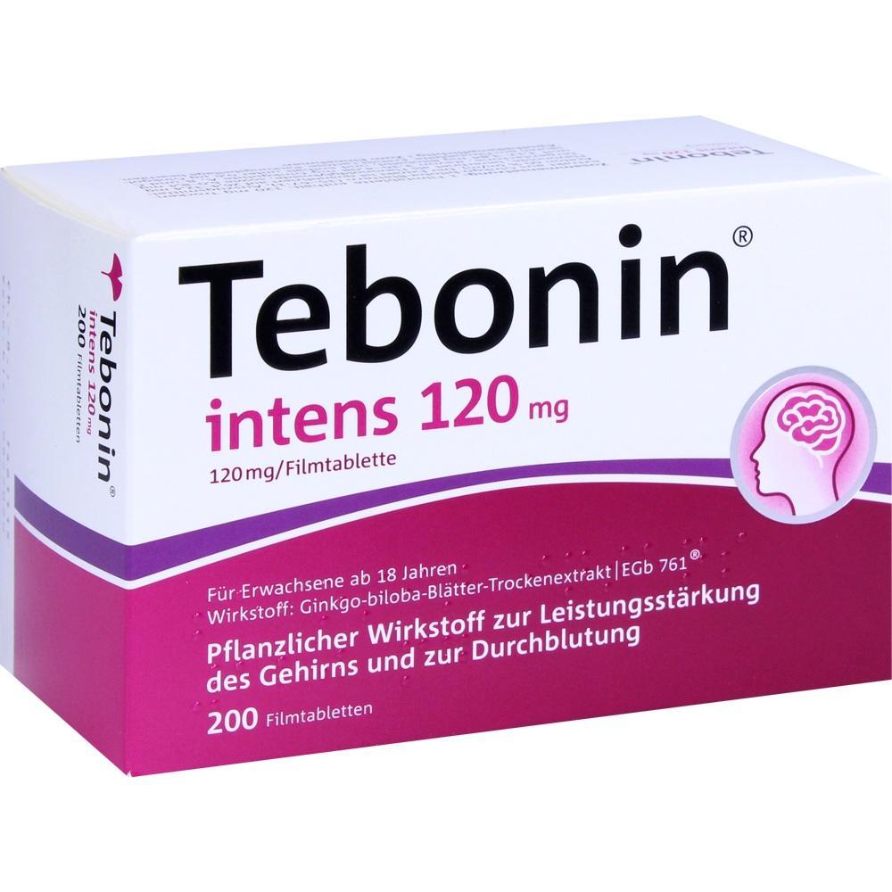 Eine Packung Tebonin intens 120 mg Filmtabletten f&uuml;r das Gehirn und Durchblutung.