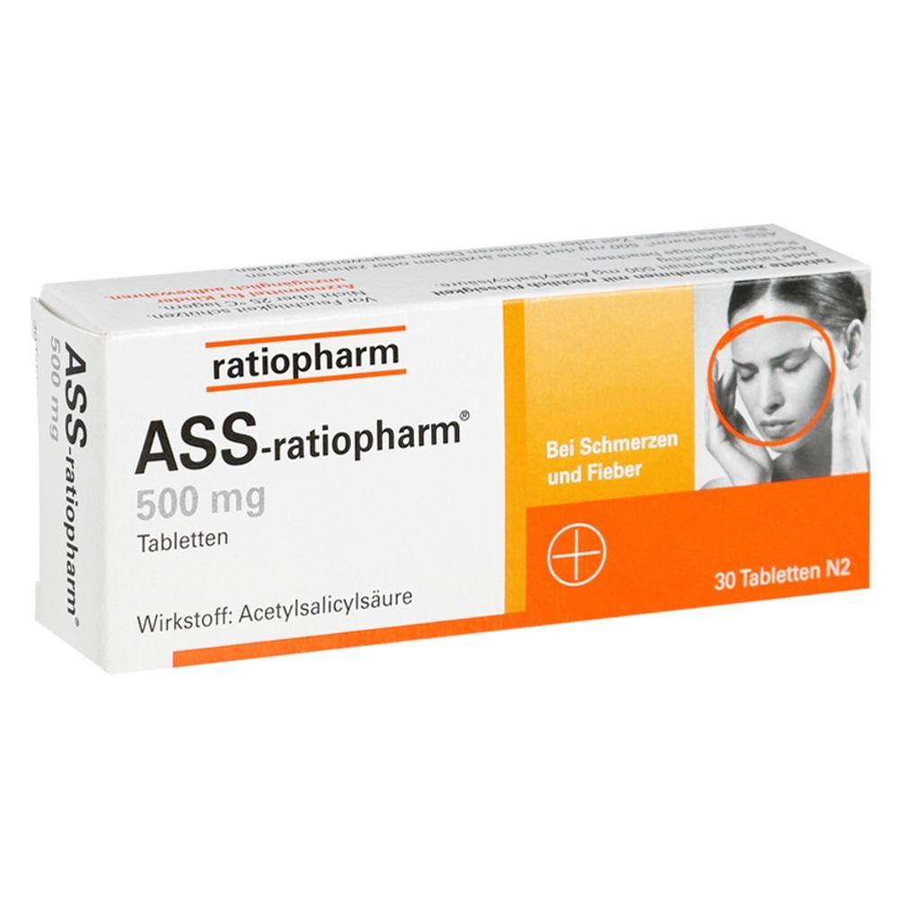 Eine Medikamentenpackung von ASS-ratiopharm zur Linderung von Schmerzen und Fieber.