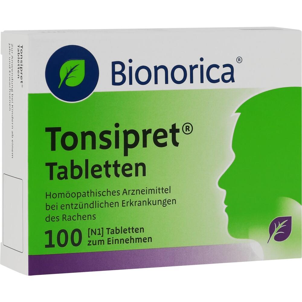 Gr&uuml;ne Packung von Tonsipret Tabletten, ein Mittel gegen Rachenentz&uuml;ndungen.
