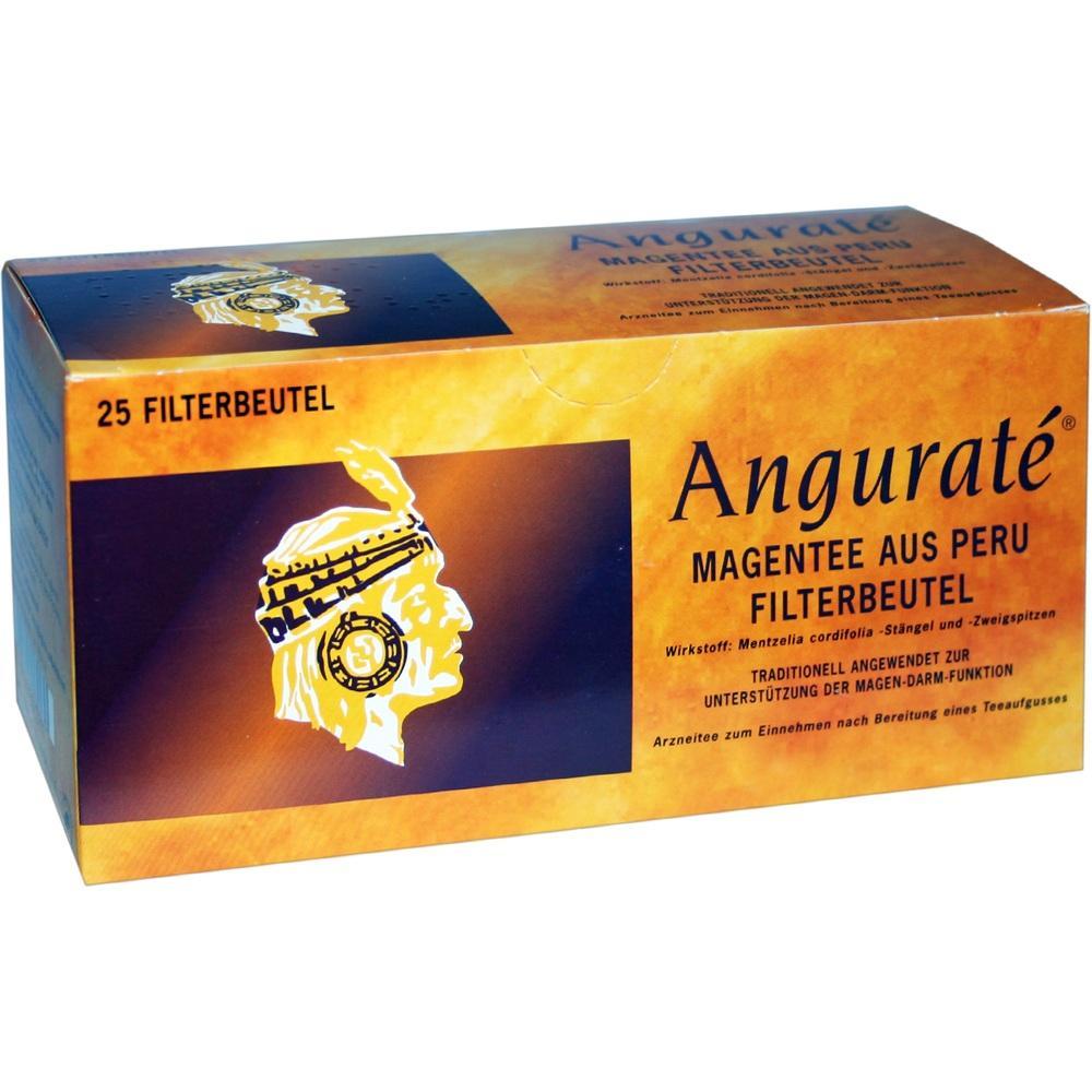 Eine gelbe Packung mit 25 Beuteln Magentee aus Peru.