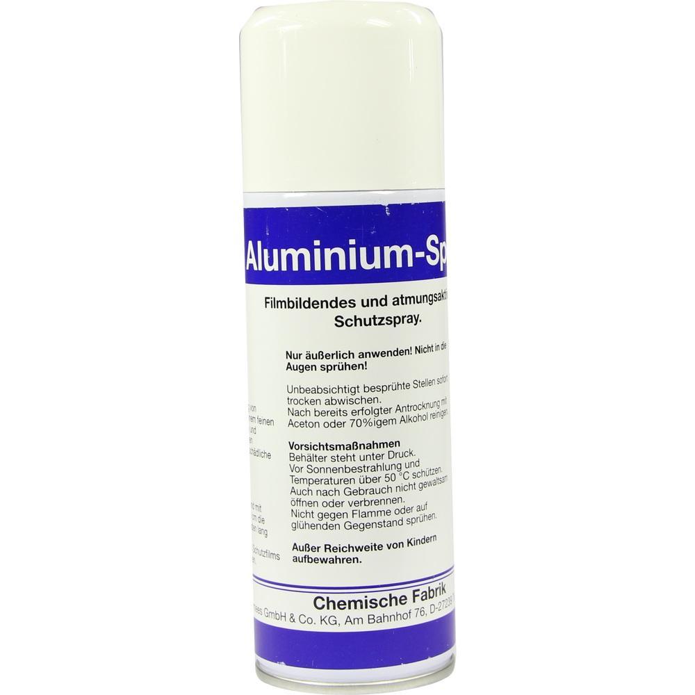 Wei&szlig;e Spr&uuml;hdose mit blauem Etikett, darauf steht "Aluminium-Spray".