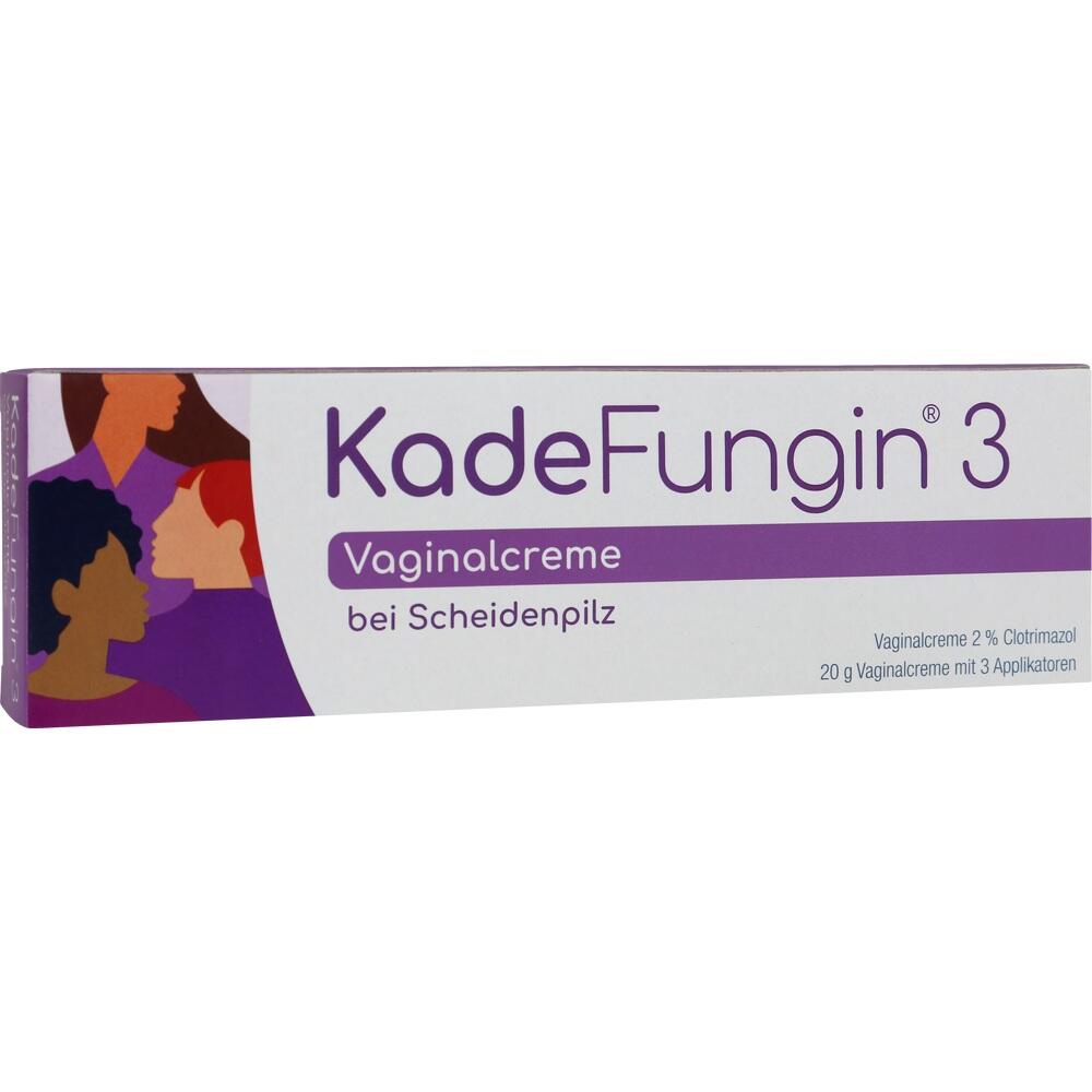 Packung einer Vaginalcreme mit dem Namen KadeFungin 3 zur Behandlung von Scheidenpilz.