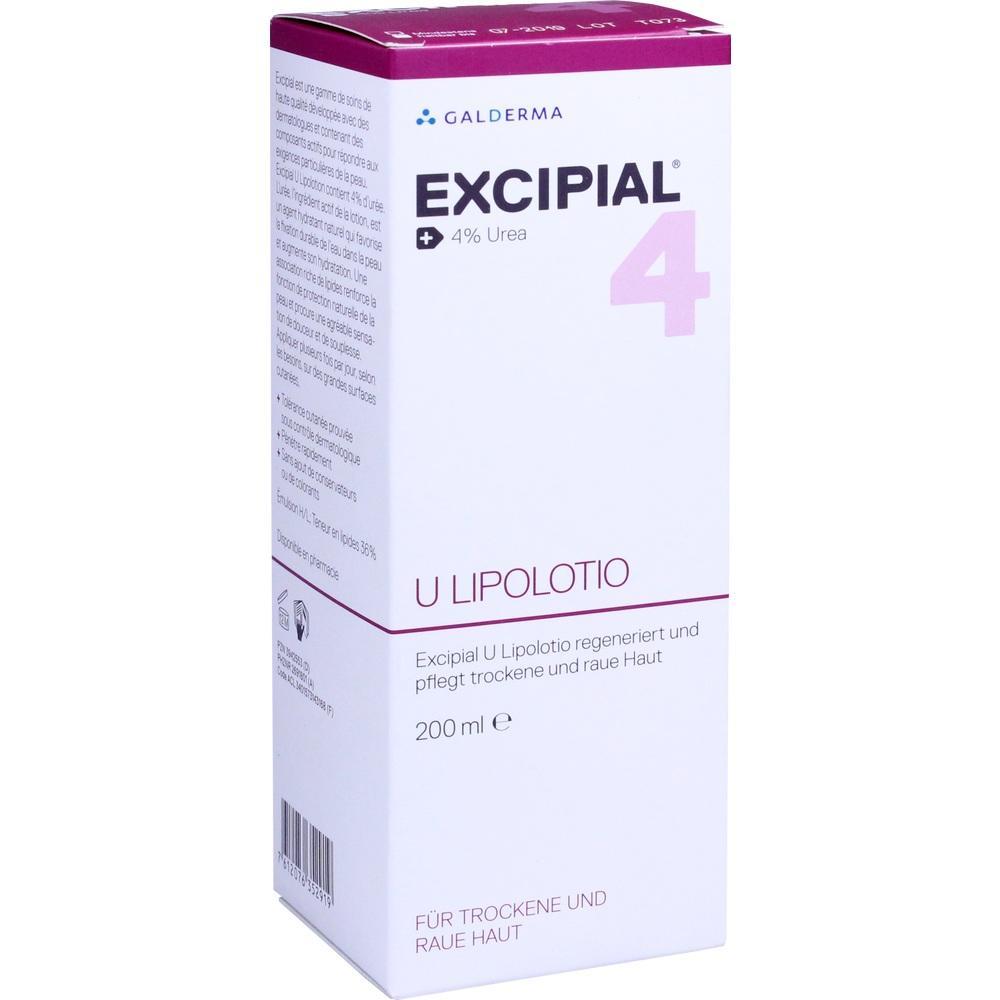 Eine wei&szlig;e Verpackung von Excipial U Lipolotio f&uuml;r trockene Haut.