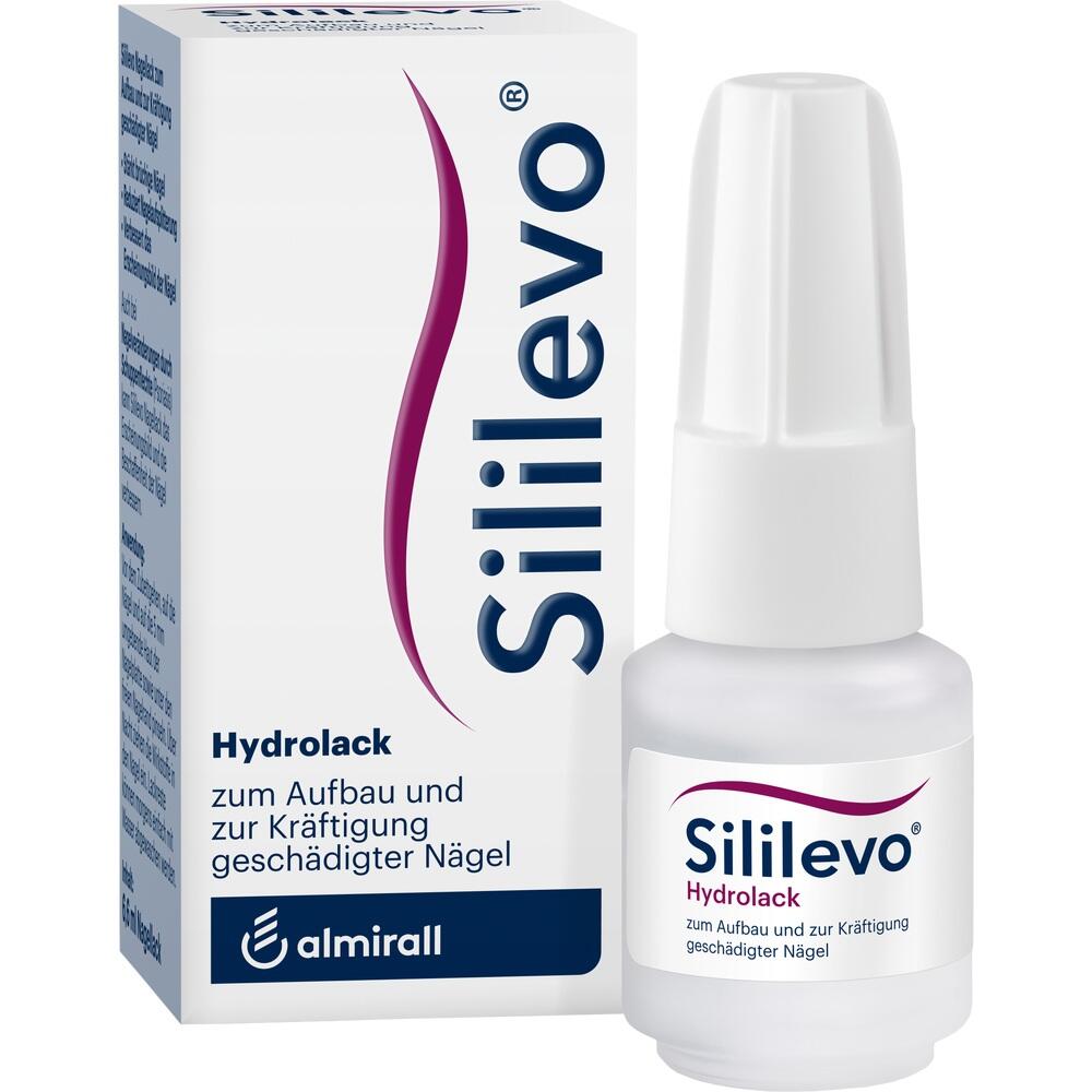 Das Bild zeigt eine Sililevo-Nagellackflasche neben der Verpackung.