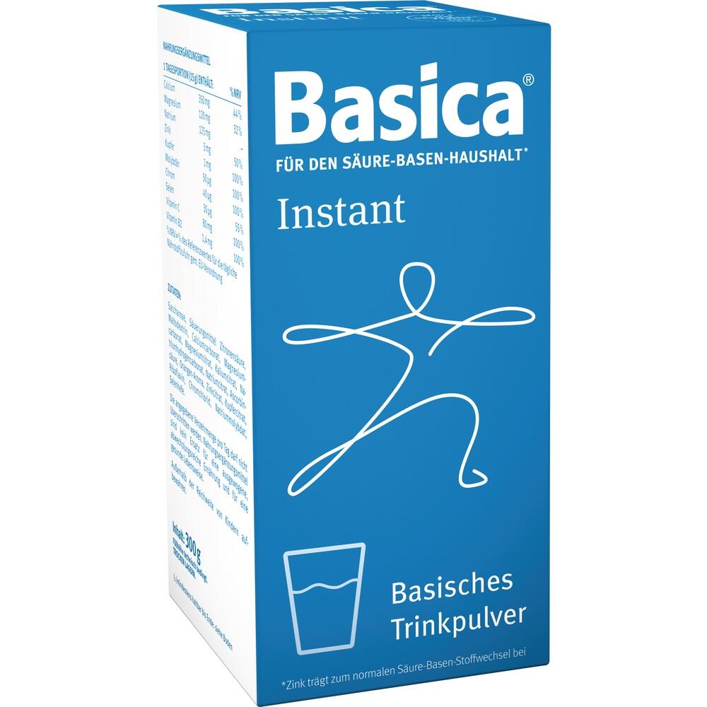 Eine blaue Packung mit basischem Getr&auml;nkepulver namens Basica.