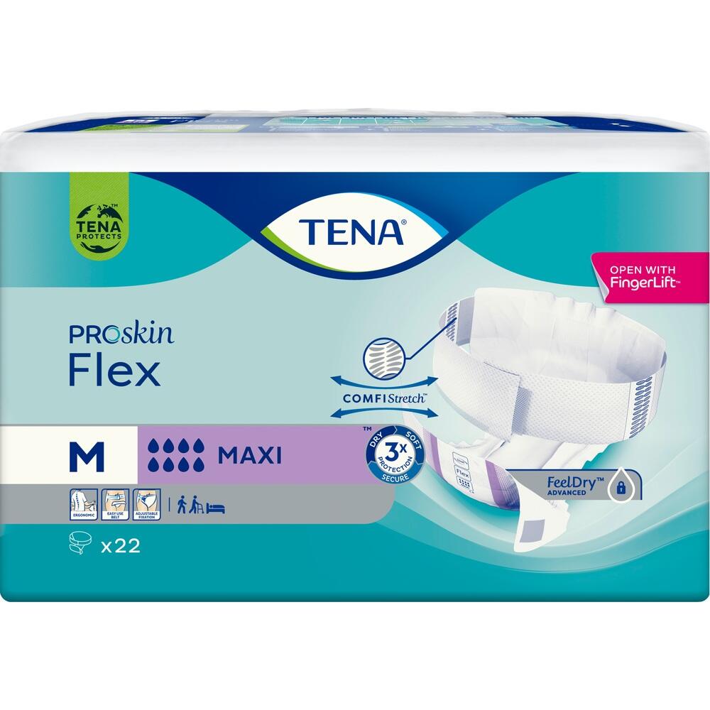 Verpackung von TENA ProSkin Flex Maxi Inkontinenzprodukten in Gr&ouml;&szlig;e M.