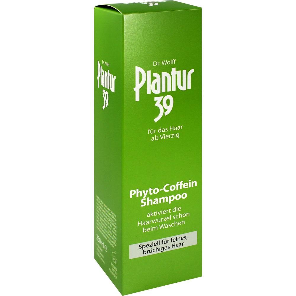 Gr&uuml;ne Verpackung von Plantur 39 Shampoo f&uuml;r Haare ab vierzig.
